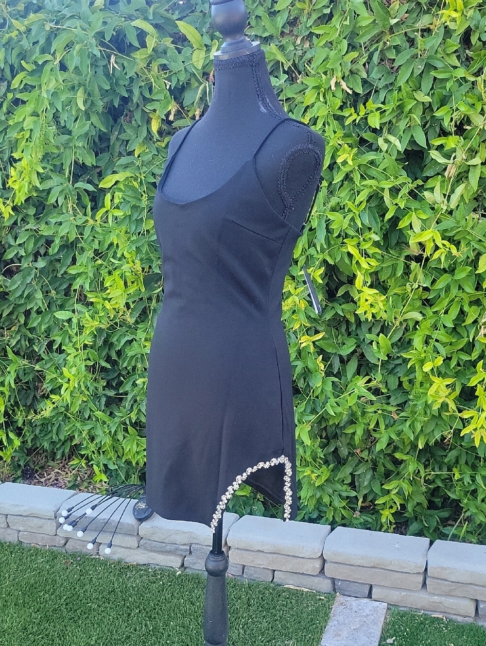 Lulu's Elevated Hottie Black Rhinestone Mini Dress M NWT